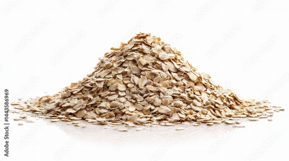 Obraz premium Pile of Rolled Oats on a White Background for Healthy Cooking Use