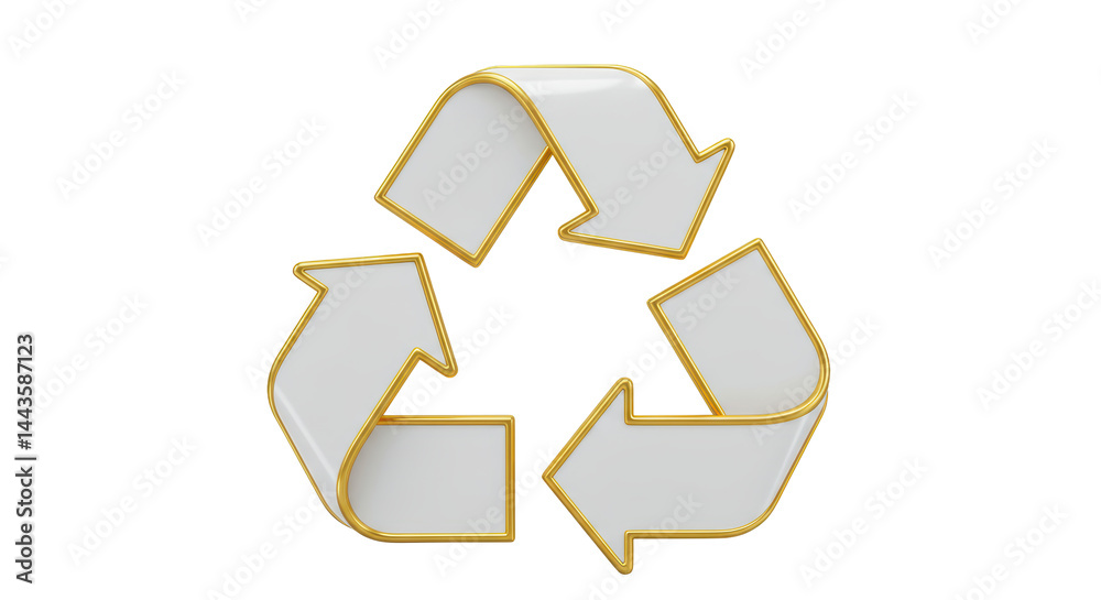 Isolated Glossy White and Gold Recycle Symbol Isolated Glossy White and Gold Recycle Symbol