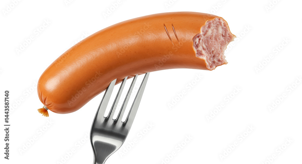 Isolated Sausage Bite on a Silver Fork Isolated Sausage Bite on a Silver Fork