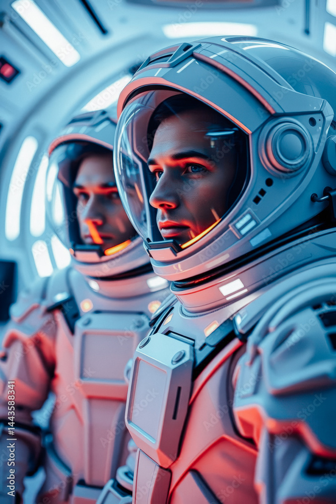 Two Astronauts in Futuristic Spacesuits Two Astronauts in Futuristic Spacesuits