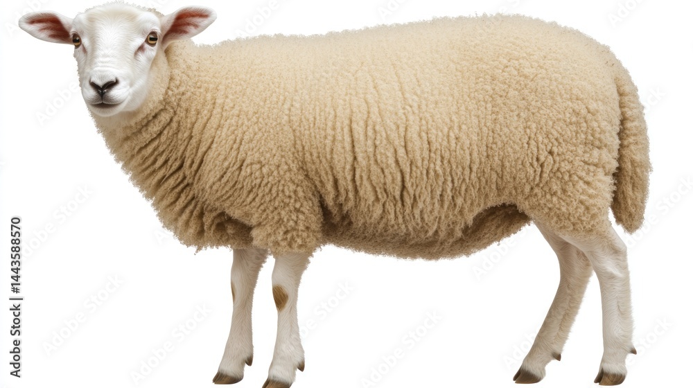 Fototapeta premium Cream-colored sheep, standing profile view