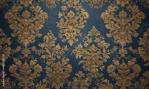 Elegant blue and gold damask floral wallpaper  ,  baroque,  elegant