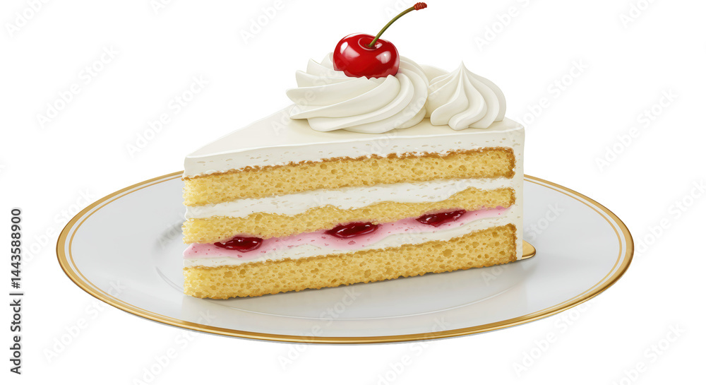 Isolated Slice of Vanilla Cake with Cherry Topping Isolated Slice of Vanilla Cake with Cherry Topping