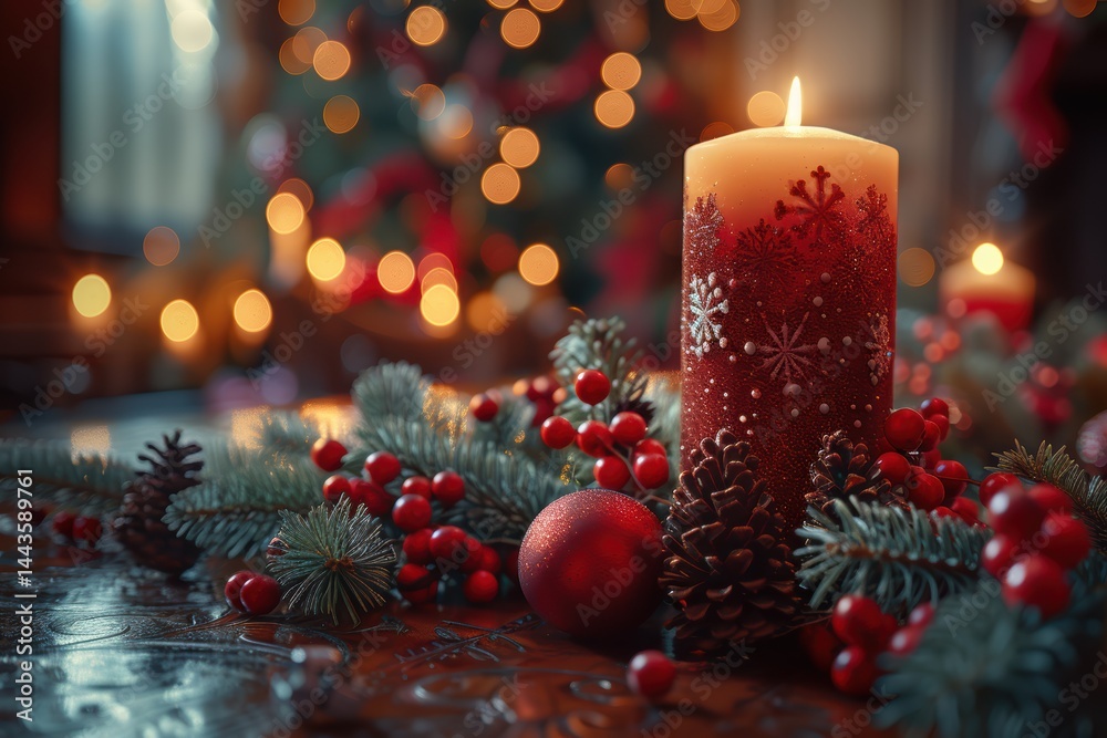 A Warm Holiday Candle Surrounded by Beautiful Festive Decor to Enhance Your Atmosphere