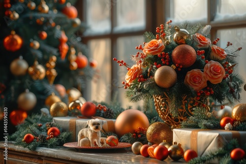 Obraz na płótnie Enjoy the festive atmosphere with a beautifully decorated Christmas tree and vibrant ornaments w salonie