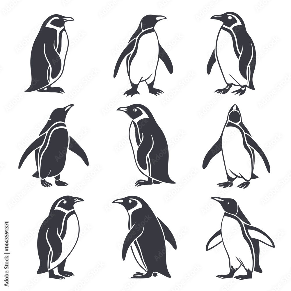 Obraz premium Penguin Vector Set in Flat Minimalist Design for Kids and Winter Themes