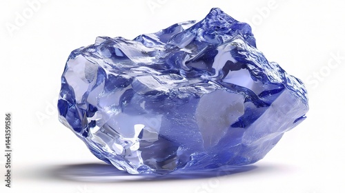 Blue Transparent Mineral Rock on White Background for Natural Imagery