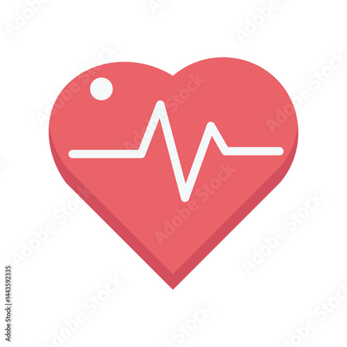 Heart with pulse rhythm in flat design. Cardiologist exam, cardio frequency. Vector illustration isolated.