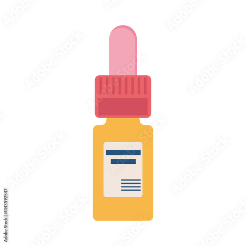Bottle with medical drops in flat design. Pharmacy product for eyes or ears. Vector illustration isolated.