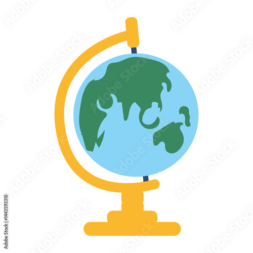School globe in flat design. Earth planet round model for geography. Vector illustration isolated.