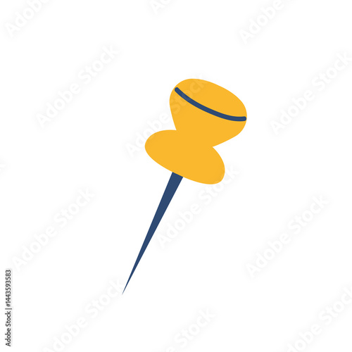 School pin flat in flat design. Stationery supply, thumbtack with needle. Vector illustration isolated.