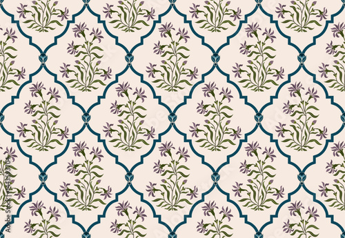 Hand drawn colourful geometric flowers, seamless patterns with floral for fabric, textiles, clothing, wrapping paper, backdrop, banner, illustration, abstract backgrounds.
