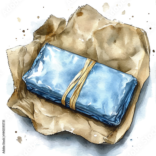illustration of Sealed Emergency Food Ration Bar, watercolor vector, isolated on a white background.