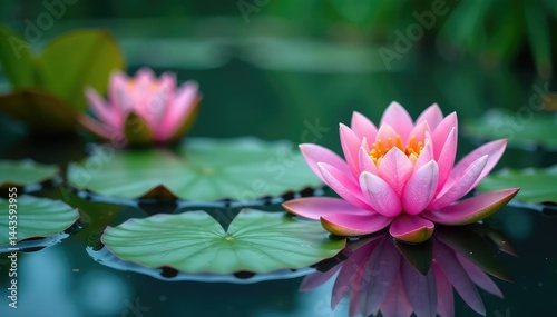 Water lilies and lotus blossoms create a vibrant floral pattern on calm lake surface , lake, petal, picture