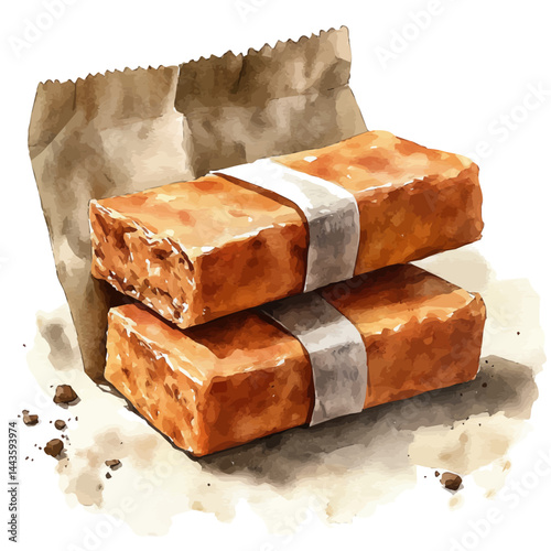 Sealed Emergency Food Ration Bar, watercolor vector, isolated on a white background.