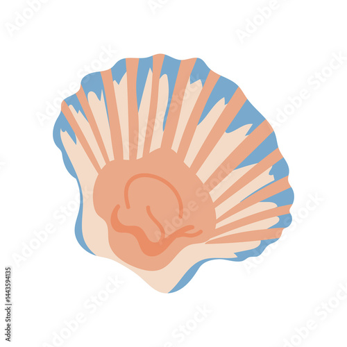 Seashell with mollusk in flat design. Aquatic delicacy in seafood menu. Vector illustration isolated.