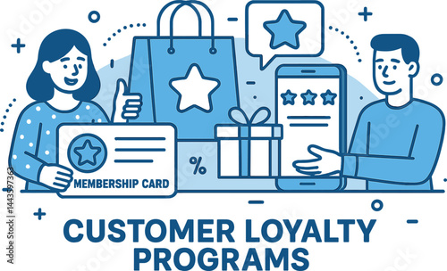 Vector illustration of customer loyalty programs, membership benefits, retention marketing, and reward systems. Great for retail brands, app flows, and marketing automation