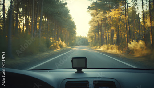 Wallpaper Mural The Sunset Drive Dashcam captures a scenic road with trees blurring by during the golden hour Torontodigital.ca