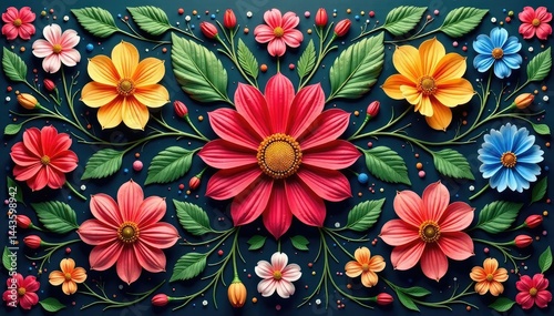 Intricate floral motif, meticulously arranged in a symmetrical composition , delicate, art