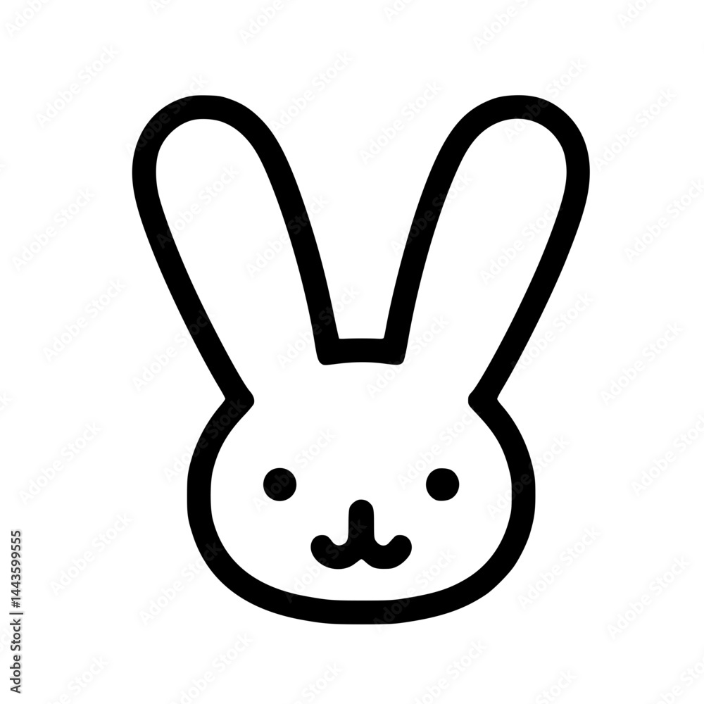 Obraz premium Cute Bunny Line Icon – Minimal Black Vector with Playful Ears for Easter and Animal Designs