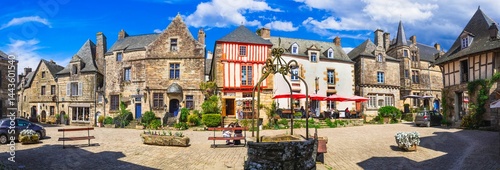 France, Brittany. Rochefort-en-Terre -  magnificient floral village, one of the most beautiful traditional villages in France. Popular tourist attraction
