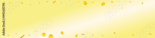 Japanese yen coins falling. Scattered gold JPY