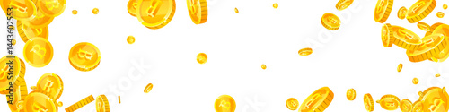 Thai baht coins falling. Gold scattered THB