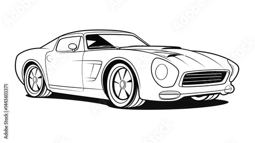 Professional Simple Black and White Line Drawing Cartoon Car Stock Image for Creative Projects