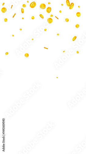Korean won coins falling. Scattered gold WON