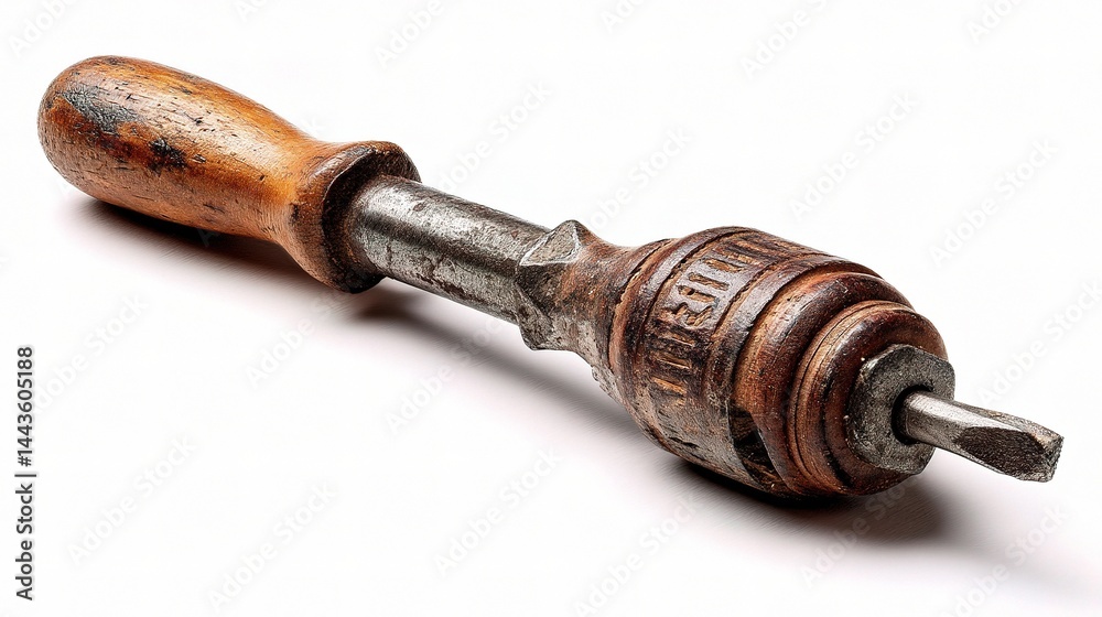 Vintage Hand Drill Tool with Wooden Handle for Crafting and DIY Projects