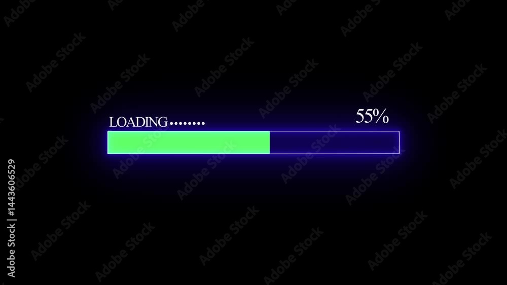 Animation loading bar on blue screen technology futuristic. Loading bar and progress loading Complete, buffering waiting loading bar Loading Status bar Transfer black background
