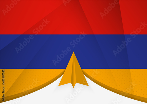 Armenia Flag with Abstract Paper Airplane Design, National Flag in a geometric folded paper style.