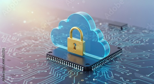 A conceptual representation of secure cloud computing using technology integration with hardware and locks, symbolizing data protection, system reliability, and modern secure data transfer mechanisms.