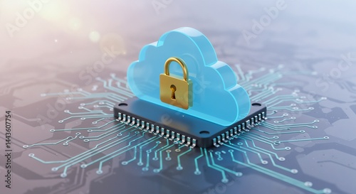 A conceptual representation of secure cloud computing using technology integration with hardware and locks, symbolizing data protection, system reliability, and modern secure data transfer mechanisms.
