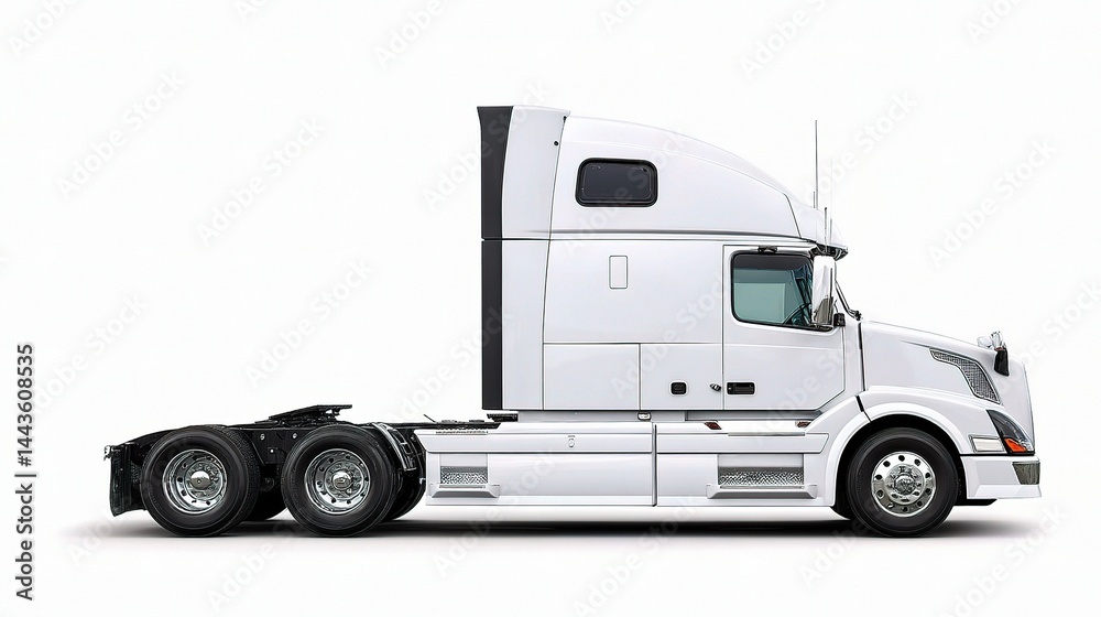 White Semi Truck Side View on a Plain Background for Transport Needs