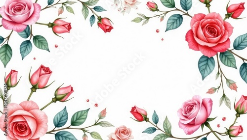 Delicate watercolor roses & leaves, repeating pattern, surface, floral, summer