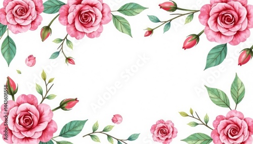 Delicate watercolor roses & leaves, repeating pattern, nature, leaves