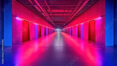 Neon-lit corridor, vibrant colors