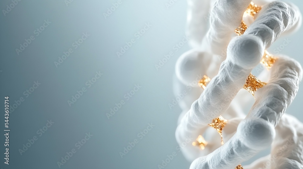Fototapeta premium Abstract modeling of DNA double helix. White and gold.