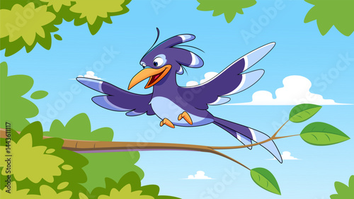 Colorful bird perching on a tree branch. Colorful vector illustration of a bird in nature.