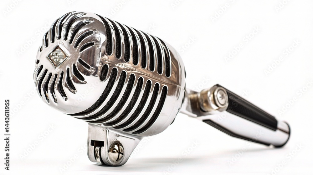 Vintage Microphone on White Background for Music and Sound Themes