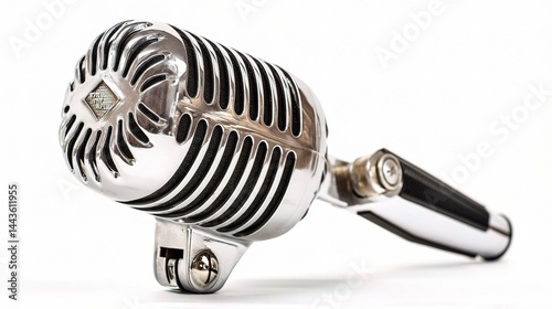 Obraz na płótnie Vintage Microphone on White Background for Music and Sound Themes w salonie