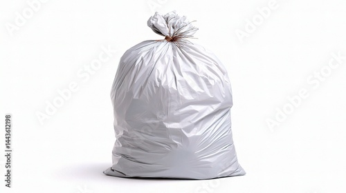 Obraz na płótnie White Garbage Bag Tied with a Twist Tie Against a White Background w salonie