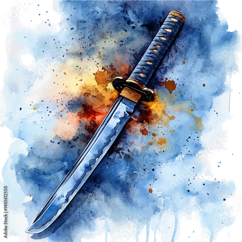 watercolor of Samurai Tanto Blade, vector, isolated on a white background.