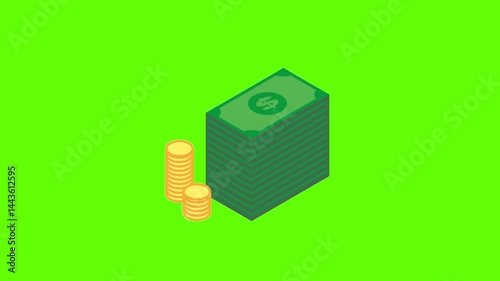 Animated Growing Dollar Stack | Money Increase Green Screen Animation | Green Background 4k Vedio Clip
