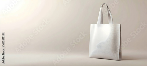 A blank canvas tote bag standing upright. The side is empty for branding. Soft fabric, realistic folds, premium quality. 