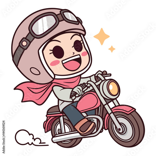 Cute cartoon girl riding a motorcycle
