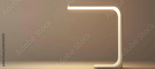 A blank desk lamp with a modern shape, standing tall. The side is empty for branding. Clean lines, minimalistic design, soft lighting. 