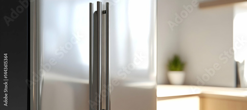 A blank magnetic fridge sticker attached to a clean surface. The side is empty for branding. High resolution, glossy finish, realistic details. 