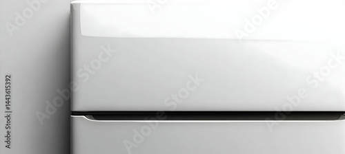 A blank magnetic fridge sticker attached to a clean surface. The side is empty for branding. High resolution, glossy finish, realistic details. 